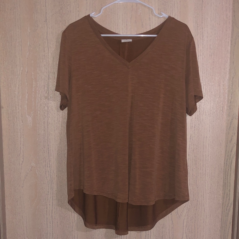 Mod Ref Brown V-Neck High Low Short Sleeve Top XL